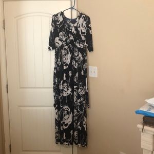 Navy and white maxi dress.